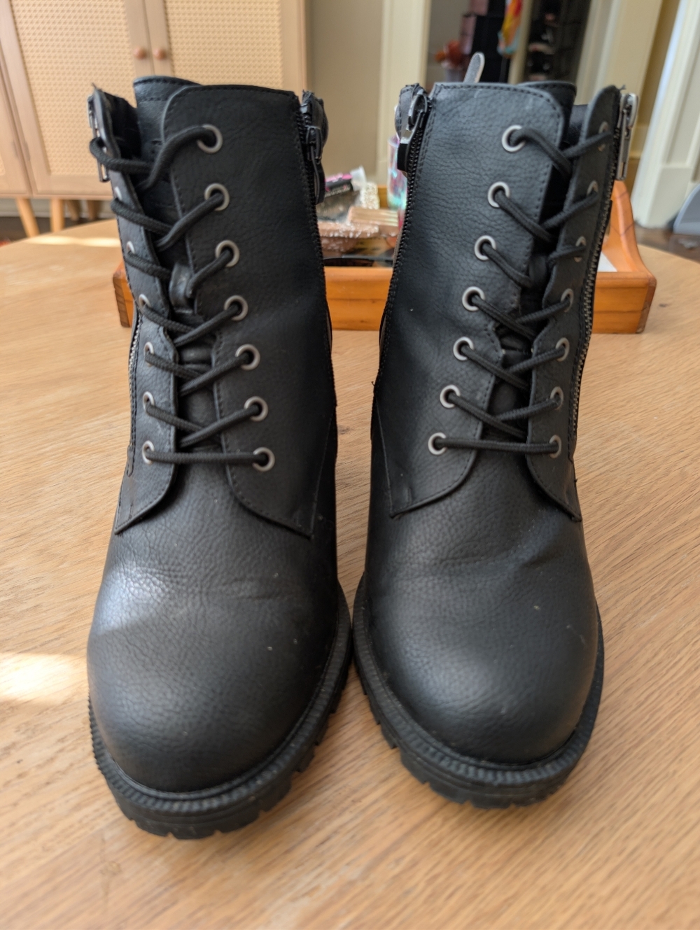 Torrid Black Lace Up Heeled Hiker Boot